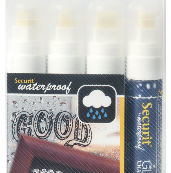 Securit krijtmarker WATERPROOF LARGE, 4 in etui, wit