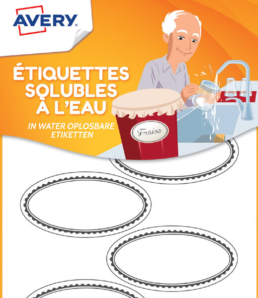 Ovale, wateroplosbare etiketten.