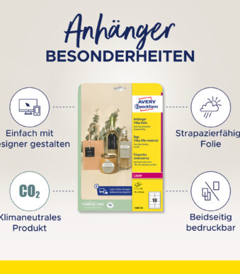 AVERY Zweckform labels, folie, mat, 90 x 50 mm, wit