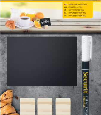 Securit krijtborden + houder TEAK in set