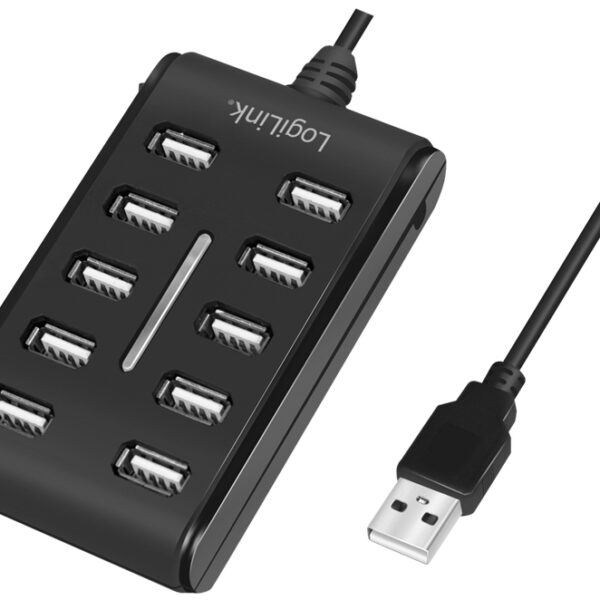 LogiLink USB 2.0 hub, 10 poorten, met aan-/uitschakelaar, zwart