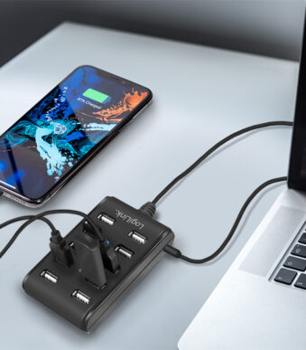 LogiLink USB 2.0 hub, 10 poorten, met aan-/uitschakelaar, zwart