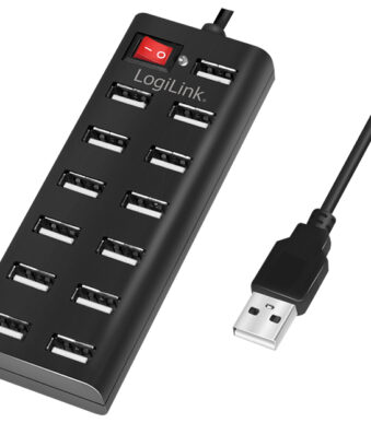 LogiLink USB 2.0 hub, 13 poorten, met aan-/uitschakelaar, zwart