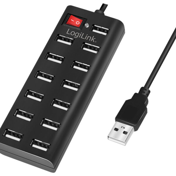 LogiLink USB 2.0 hub, 13 poorten, met aan-/uitschakelaar, zwart