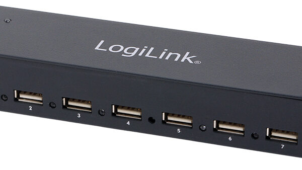 LogiLink USB 2.0 hub voor wandmontage, 7 aansluitingen, metalen behuizing