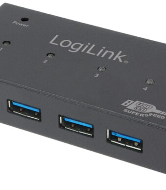 LogiLink USB 3.0-hub voor wandmontage, 4 poorten, metalen behuizing