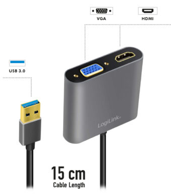 LogiLink USB 3.0 HDMI/VGA Grafische adapter, zwart