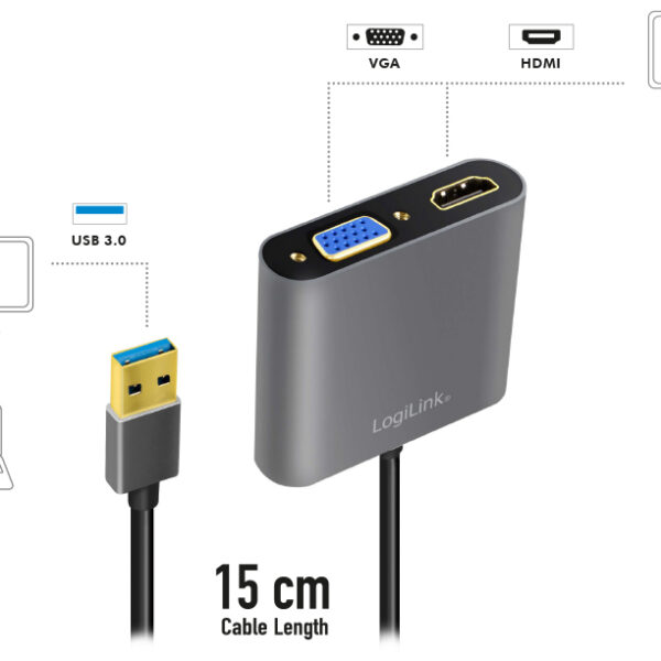 LogiLink USB 3.0 HDMI/VGA Grafische adapter, zwart