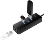 USB 3.0 naar Gigabit-adapter, 3-poorts USB-hub, zwart