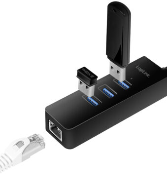 USB 3.0 naar Gigabit-adapter, 3-poorts USB-hub, zwart