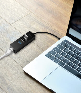 USB 3.0 naar Gigabit-adapter, 3-poorts USB-hub, zwart