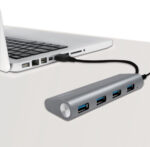 USB 3.0 hub met 4 poorten, aluminium behuizing, grijs