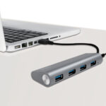 USB 3.0 hub met 4 poorten, aluminium behuizing, grijs