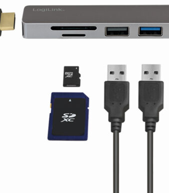 LogiLink USB-C 6-in-1 Multifunctionele Hub, zilverkleurig