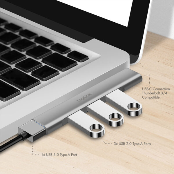 LogiLink USB 3.0 Ultraslim-Hub, 4-poorts, aluminiumbehuizing