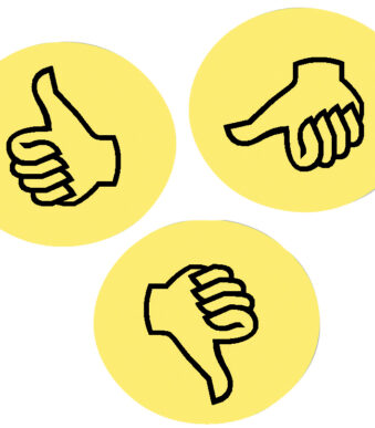 FRANKEN moderatiekaart/presentatiekaart beoordelingssymbool ´Duim´, geel