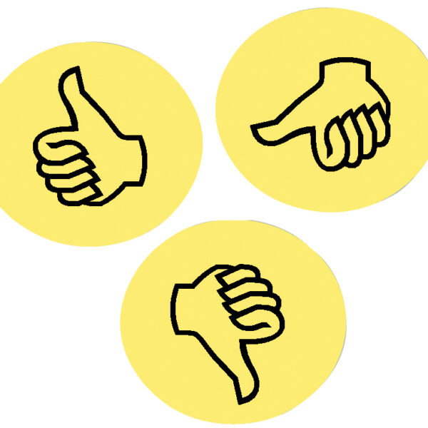 FRANKEN moderatiekaart/presentatiekaart beoordelingssymbool ´Duim´, geel