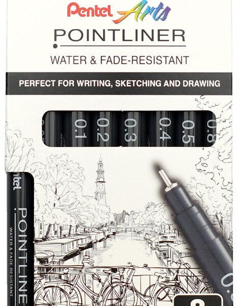 PentelArts permanent fineliner Pointliner, set van 8