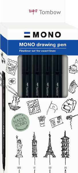 Tombow Fineliner MONO drawing pen 'Bold Set', set van 4