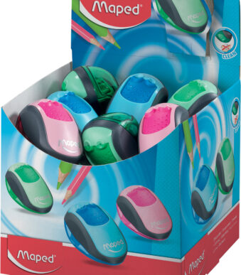 Maped dubbele puntenslijper, gekleurd assortiment, display met 24 stuks.