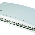 Modulaire patchverdeler categorie 6A, 12 x RJ45-aansluitingen.