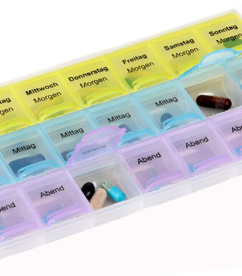 Weekverdeler voor medicijnen, 3 vakken, gekleurd