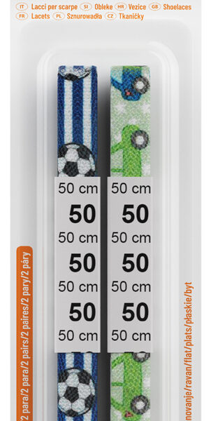 Kinder-veters met voetbal- en automotieven, plat, 50 cm