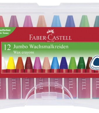 Faber-Castell driehoekige, jumbo waskleurpotloden - etui met 12 stuks