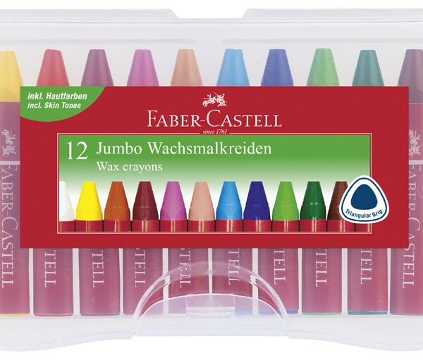Faber-Castell driehoekige, jumbo waskleurpotloden - etui met 12 stuks