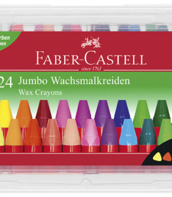 Faber-Castell driehoekige waskleurkrijtjes jumbo, etui met 24 stuks.