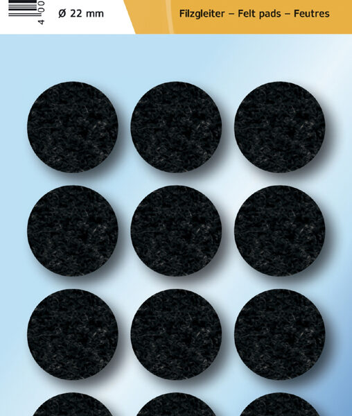 Viltglijders, diameter: 22 mm, zwart