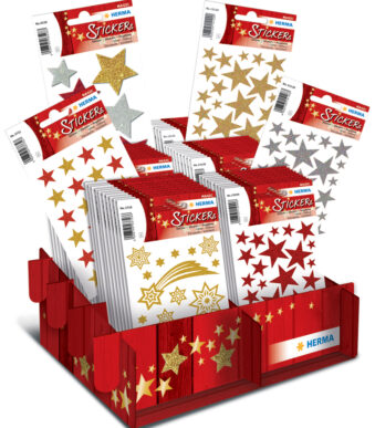 Herma kerstplaatjes met glittersterren, displayverpakking.
