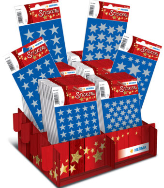 Herma Kerststickers Decor 'Zilveren Sterren', in Display