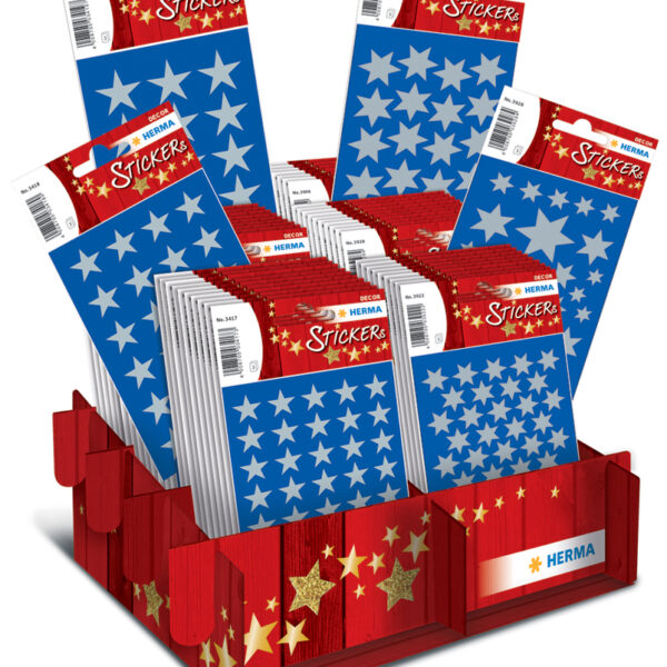 Herma Kerststickers Decor 'Zilveren Sterren', in Display