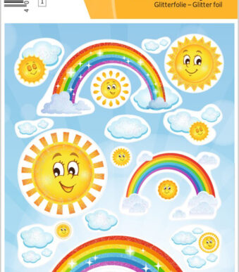 Kleverige Regenboogstickervellen met glitterende folie