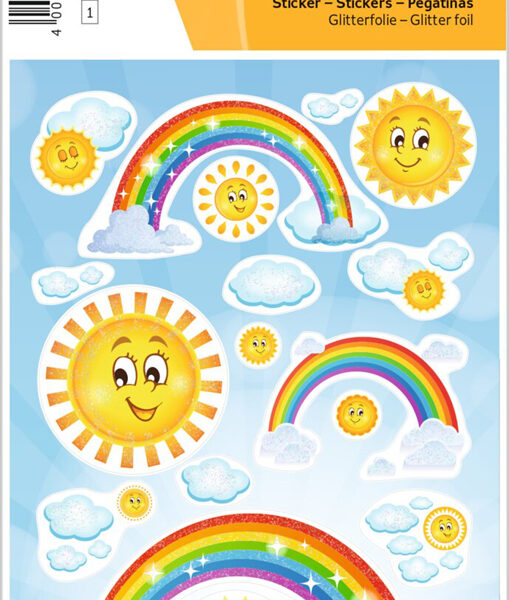 Kleverige Regenboogstickervellen met glitterende folie