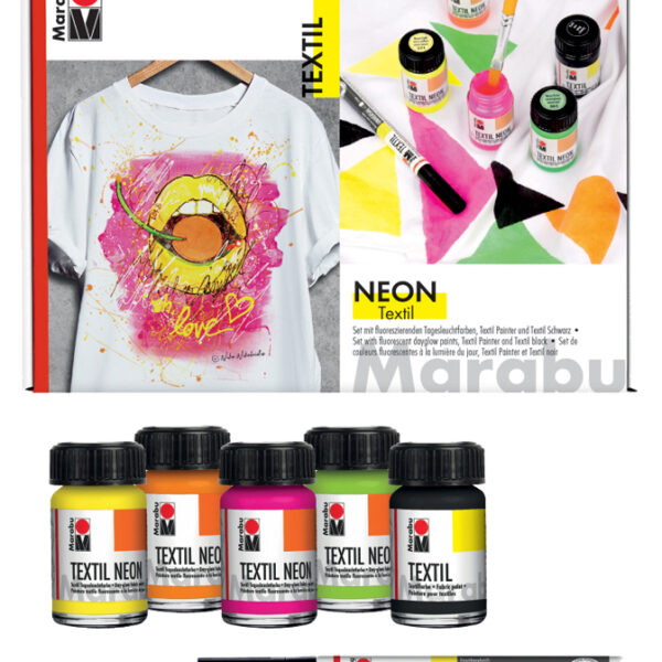 Neon-verfset voor textiel, 4 x 15 ml