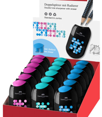 Faber-Castell dubbelgrepen potloden in twee kleuren, display.