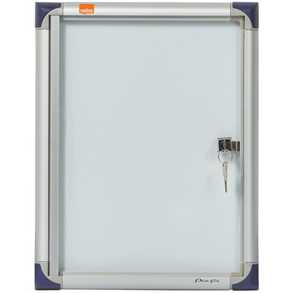 Vitrinekast, extra plat, metalen achterwand, A4-formaat.