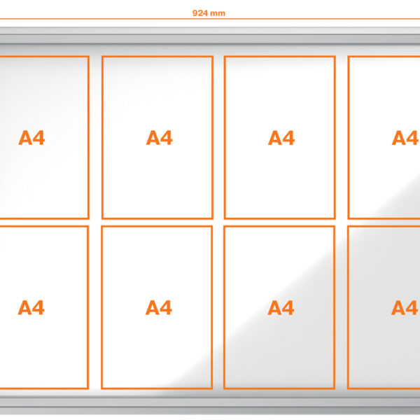 Vitrinekast Premium Plus, metalen achterwand, voor 8x A4-formaat