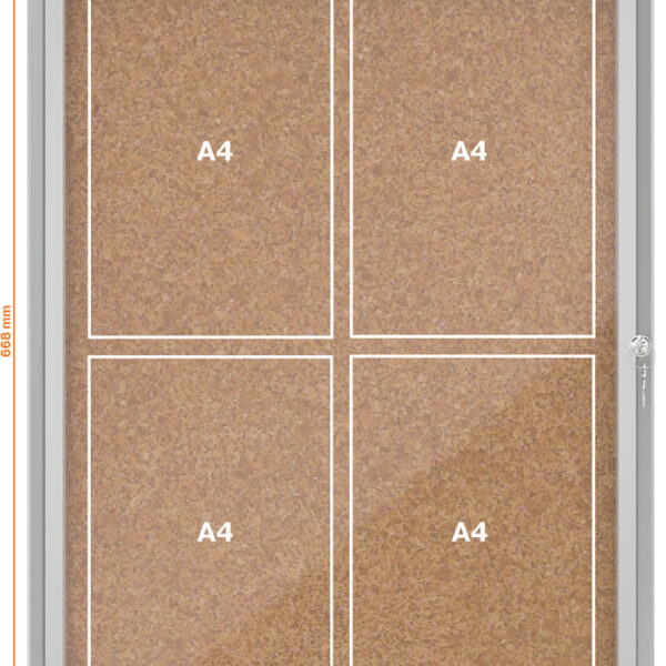Vitrinekast Premium Plus, kurkachterwand, 4x A4-formaat