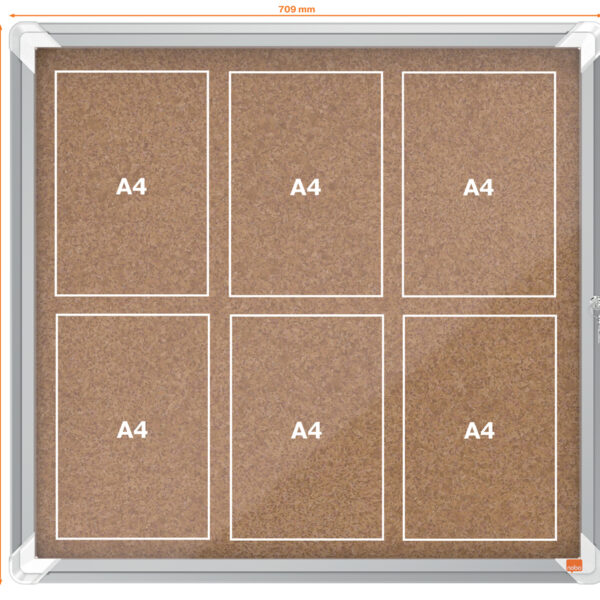 Nobo vitrinekast Premium Plus, kurken achterwand, geschikt voor 6 x A4-formaat.