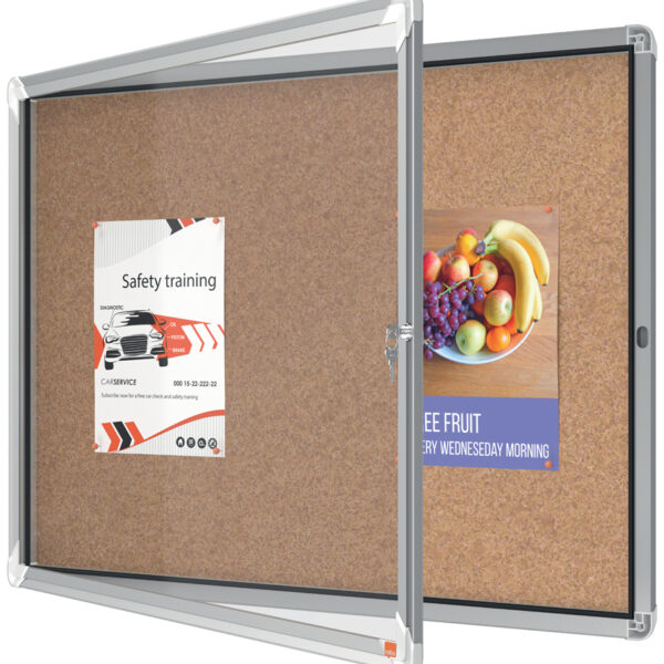 Vitrinekast premium plus met kurken achterwand en 8 A4-vakken.