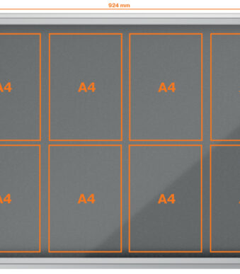 Vitrinekast Premium Plus, viltachtergrond, voor 8 A4-maten, grijs