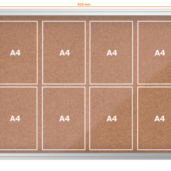 Vitrinekast premium plus met kurken achterwand en 8 A4-vakken.