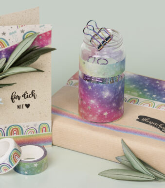 Sierdecoratieplakband regenboog pastelkleuren met glitters