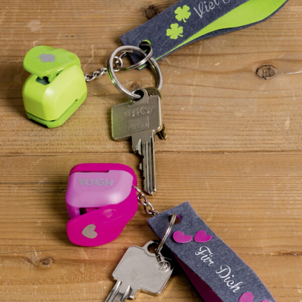 Hartjes mini-ponsmachine met sleutelhangerhaak.