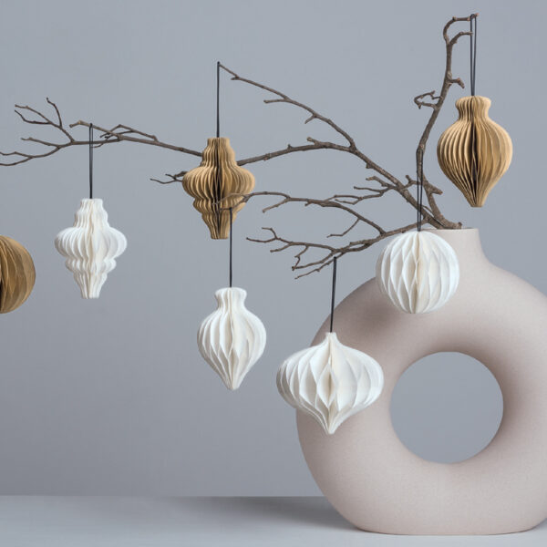 Bijenkorfboldecoratieset, witte honinggraten
