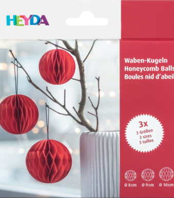 Honingraat-decoratieset 'Honingraatbollen', rood