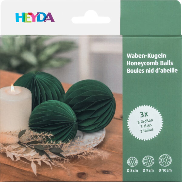 Honingraatdeco-set 'Honingraatbollen', donkergroen